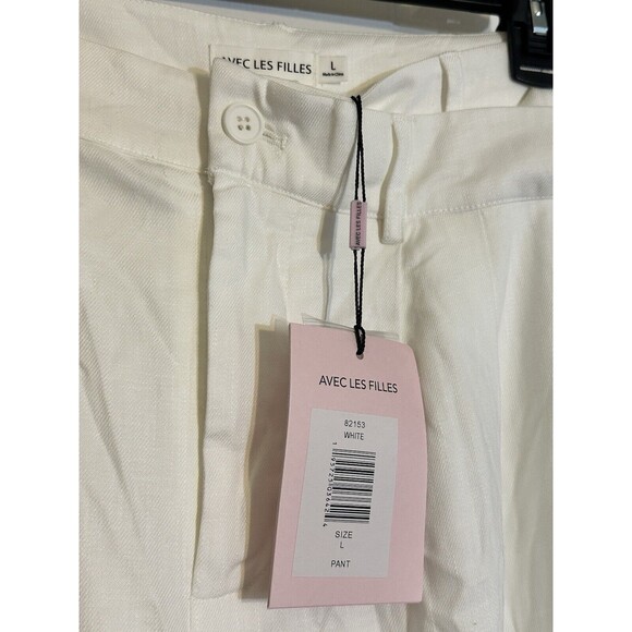 Anthropologie Avec Les Filles-Full Wide-Leg Lined White Trousers/Pants L NWT - Picture 3 of 4